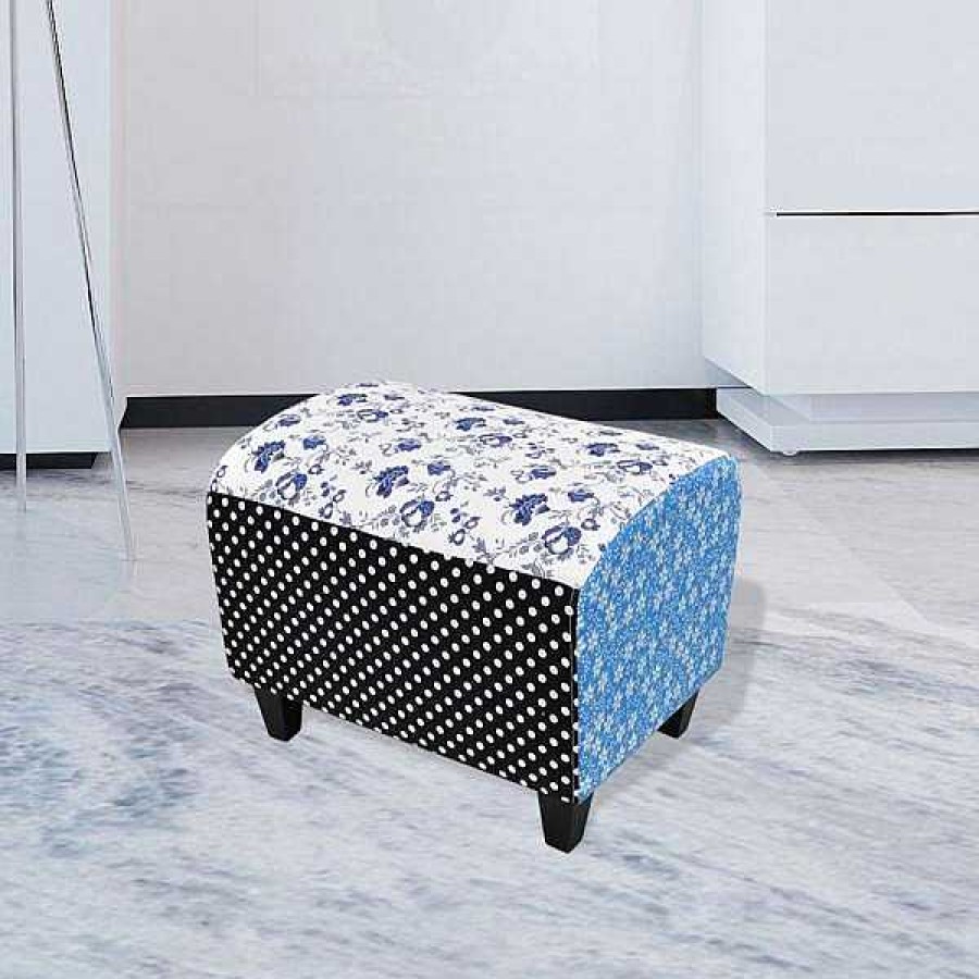 Decoraci N Muebles tifón | Taburete Reposapi S Labor De Retazos Otomano Flor Azul&Blanco