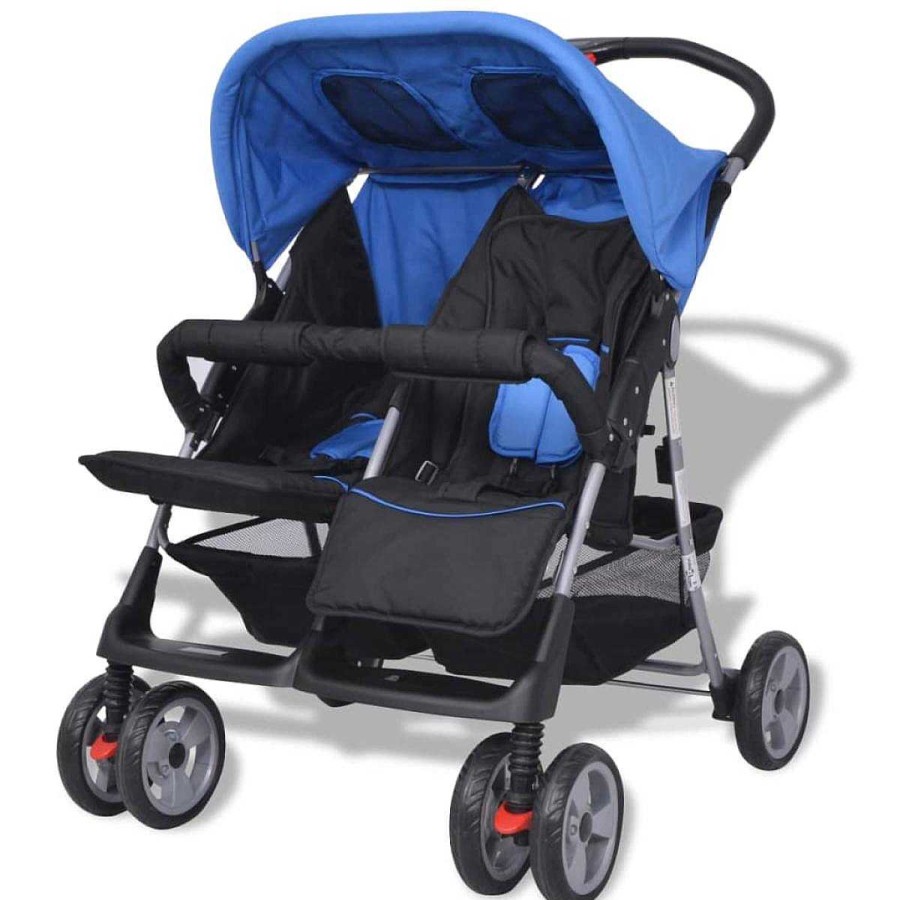 Beb Muebles tifón | Carrito Para Gemelos De Acero Azul Y Negro