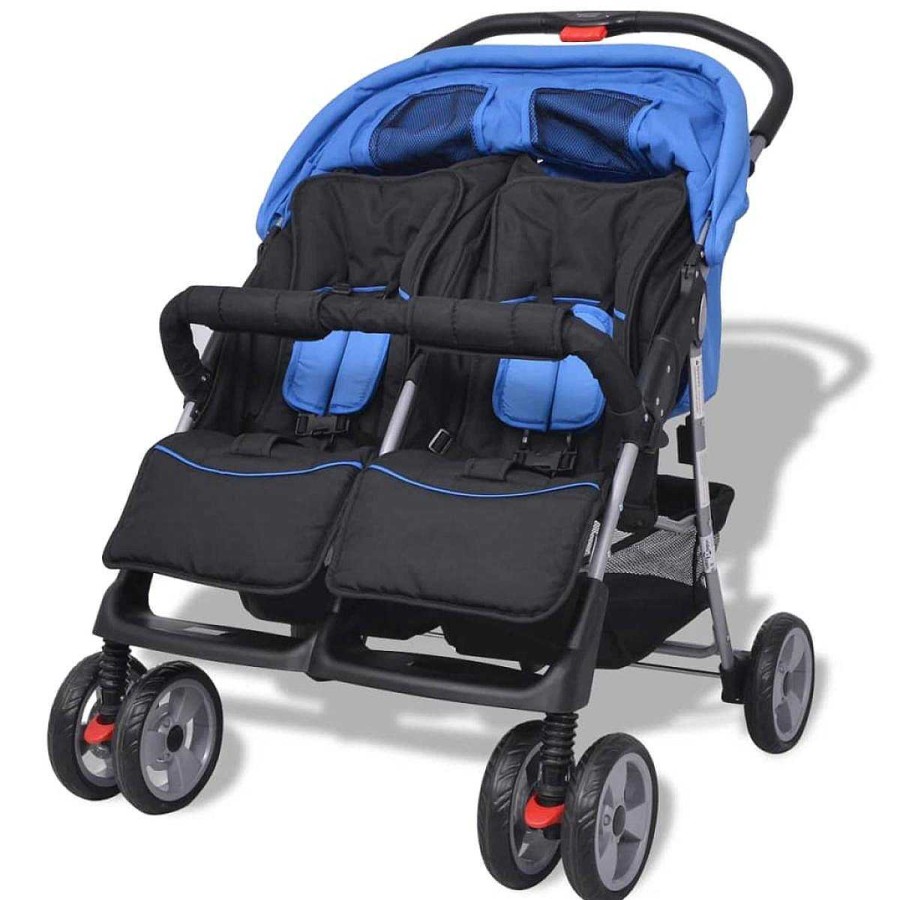 Beb Muebles tifón | Carrito Para Gemelos De Acero Azul Y Negro