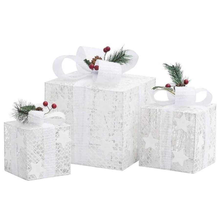 Decoraci N Muebles tifón | Caja Regalo Decorativa Navidad 3 Pzas Blanca Exterior/Interior