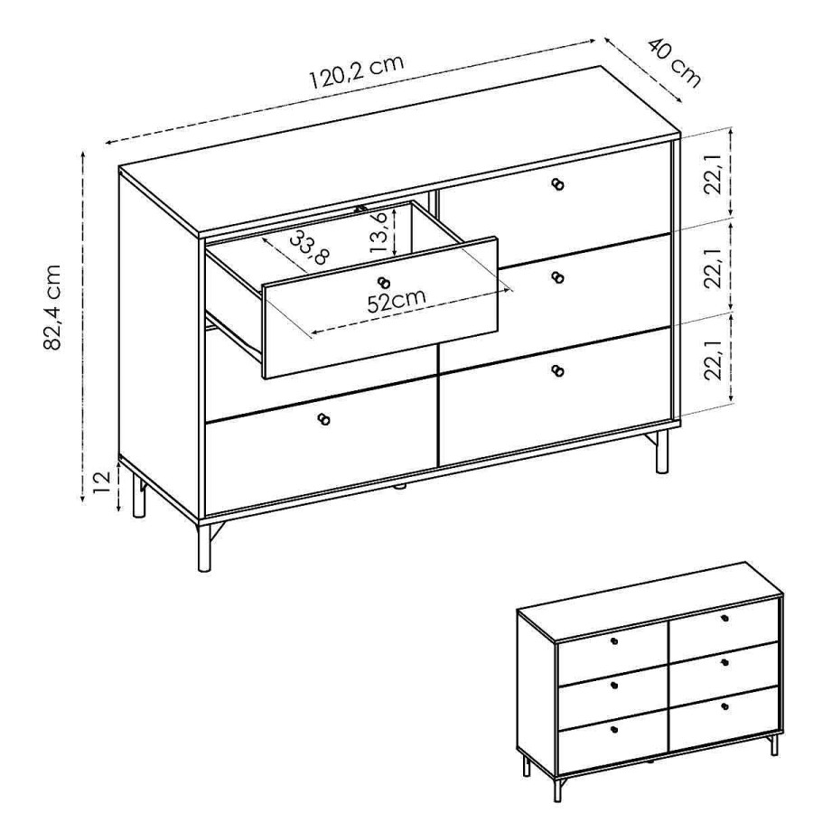 Muebles Muebles tifón C Modas | C Moda Doble 6 Cajones Grace