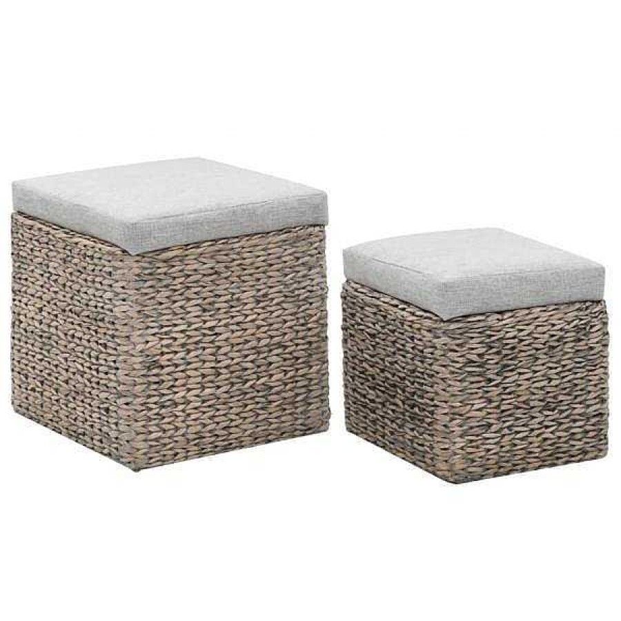 Decoraci N Muebles tifón | Conjunto De Otomanas 2 Piezas Hierba Marina Gris