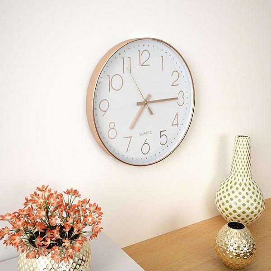 Decoraci N Muebles tifón | Reloj De Pared 30 Cm Rosa Dorado