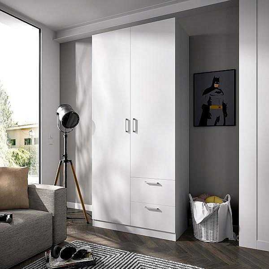 Muebles Muebles tifón Armarios Para Dormitorio | Armario De 2 Puertas 2 Cajones Max 101 Blanco