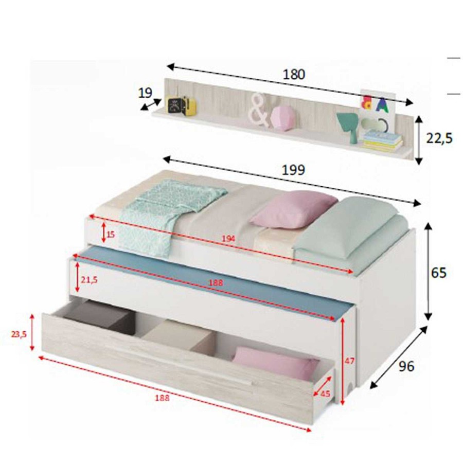 Muebles Muebles tifón Camas Nido Y Compactos | Cama Doble Con Caj N Y Estante Victoria