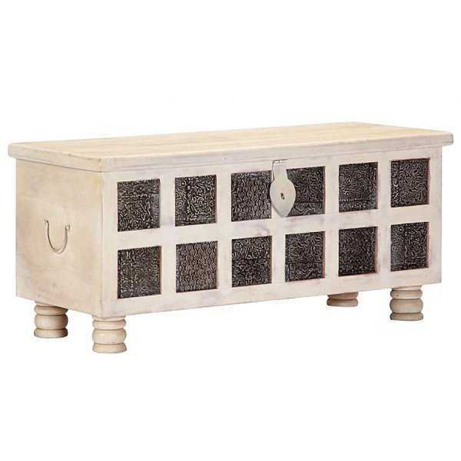 Decoraci N Muebles tifón | Caja De Almacenaje Madera Maciza De Acacia 110X40X45 Cm Blanco