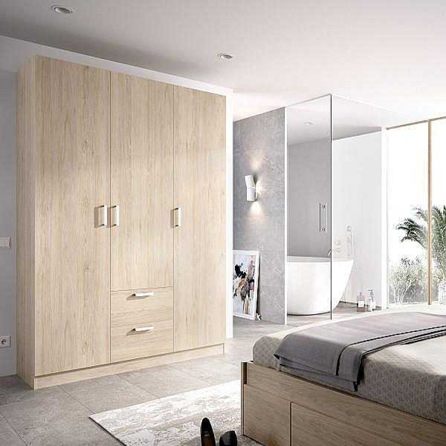 Muebles Muebles tifón Armarios Para Dormitorio | Armario De 3 Puertas 2 Cajones Max 102 Natural