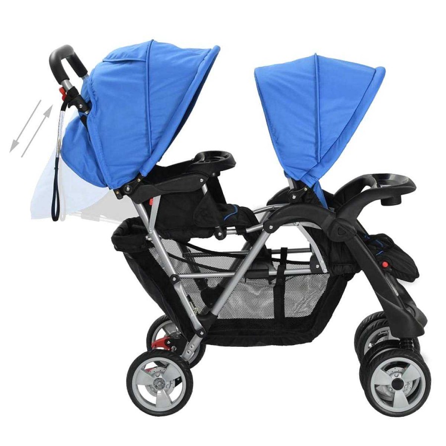 Beb Muebles tifón | Carrito Para Dos Beb S Tandem Azul Y Negro De Acero