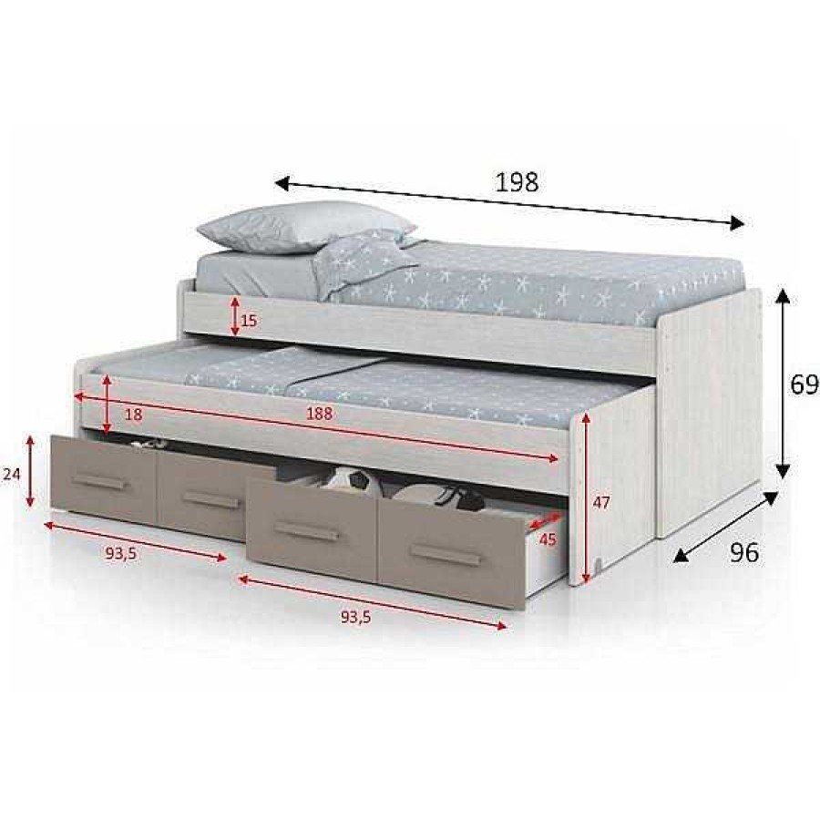 Muebles Muebles tifón Camas Nido Y Compactos | Cama Doble Con Cajones Arce