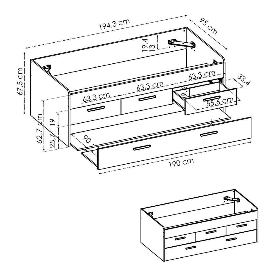 Muebles Muebles tifón Cabeceros Y Camas Juveniles | Cama Compacta 2 Camas 3 Cajones Like