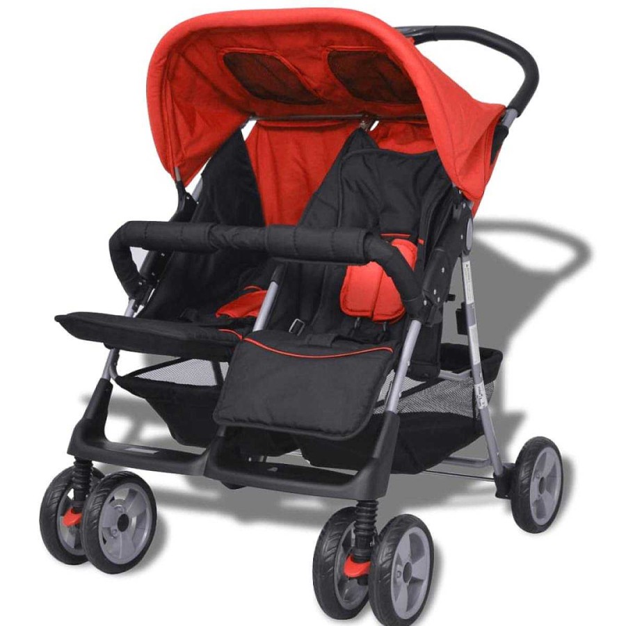 Beb Muebles tifón | Carrito Para Gemelos De Acero Rojo Y Negro