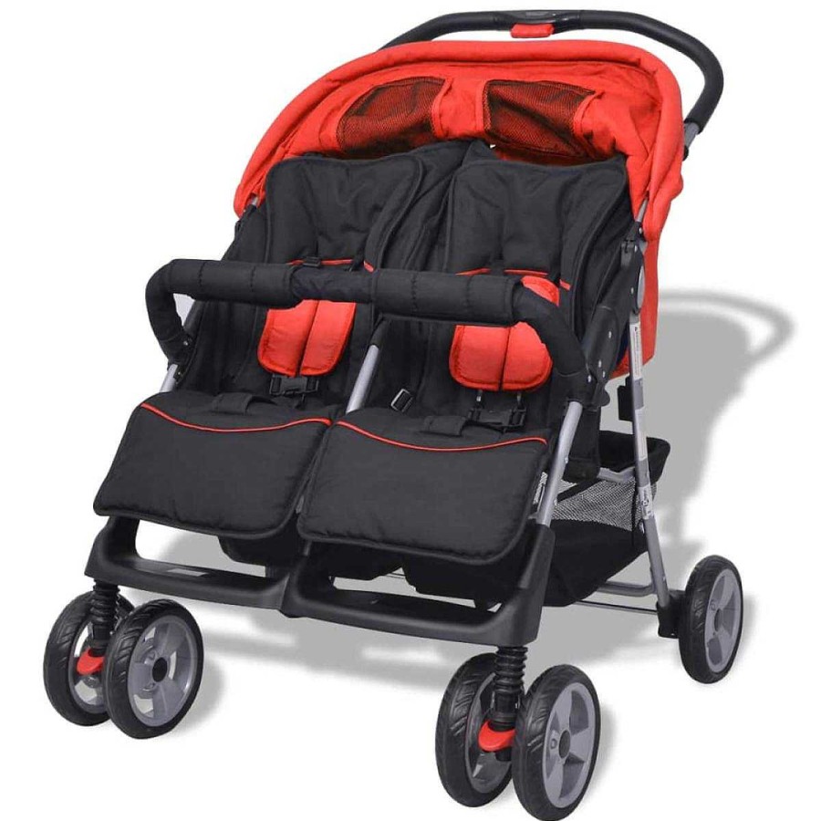 Beb Muebles tifón | Carrito Para Gemelos De Acero Rojo Y Negro