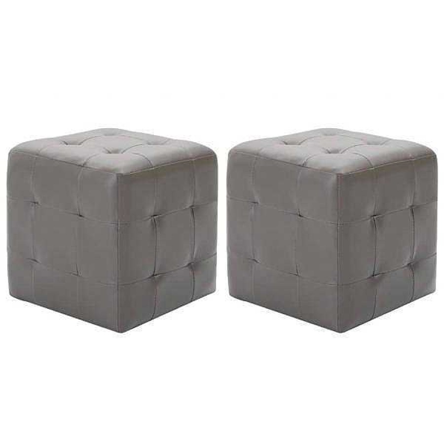 Decoraci N Muebles tifón | Puf 2 Unidades Cuero Sint Tico Gris 30X30X30 Cm