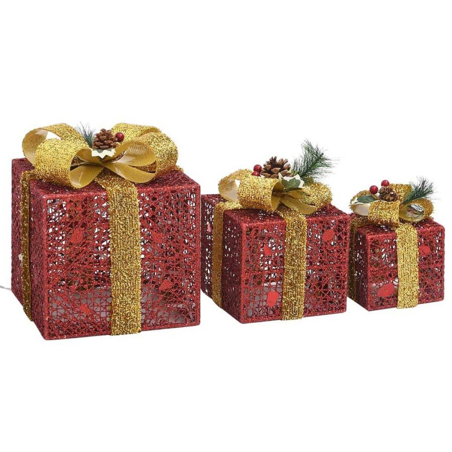 Decoraci N Muebles tifón | Cajas Decorativas De Regalo De Navidad 3 Piezas Rojo