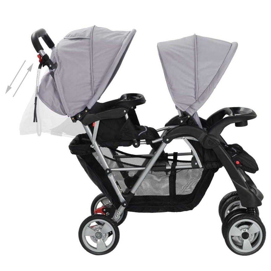 Beb Muebles tifón | Carrito Para Dos Beb S Tandem Gemelos Gris Y Negro De Acero