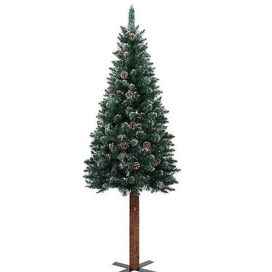 Decoraci N Muebles tifón | Rbol De Navidad Estrecho Con Madera Real Y Nieve 150 Cm Verde