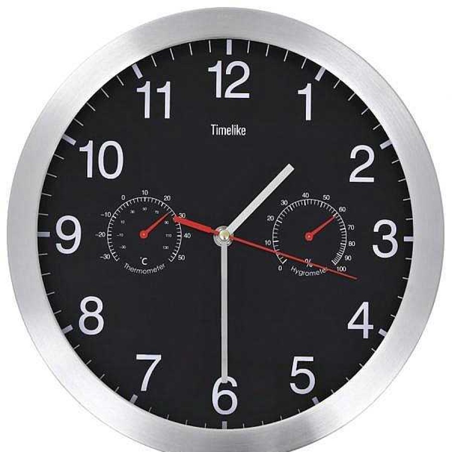 Decoraci N Muebles tifón | Reloj De Pared De Cuarzo Higr Metro Y Term Metro 30 Cm Negro