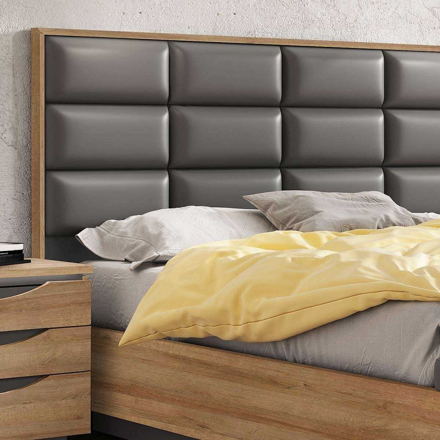 Muebles Muebles tifón Conjuntos De Dormitorio | Cabecero Polipiel Gris Y Mesitas Emerot Nogal-Gris