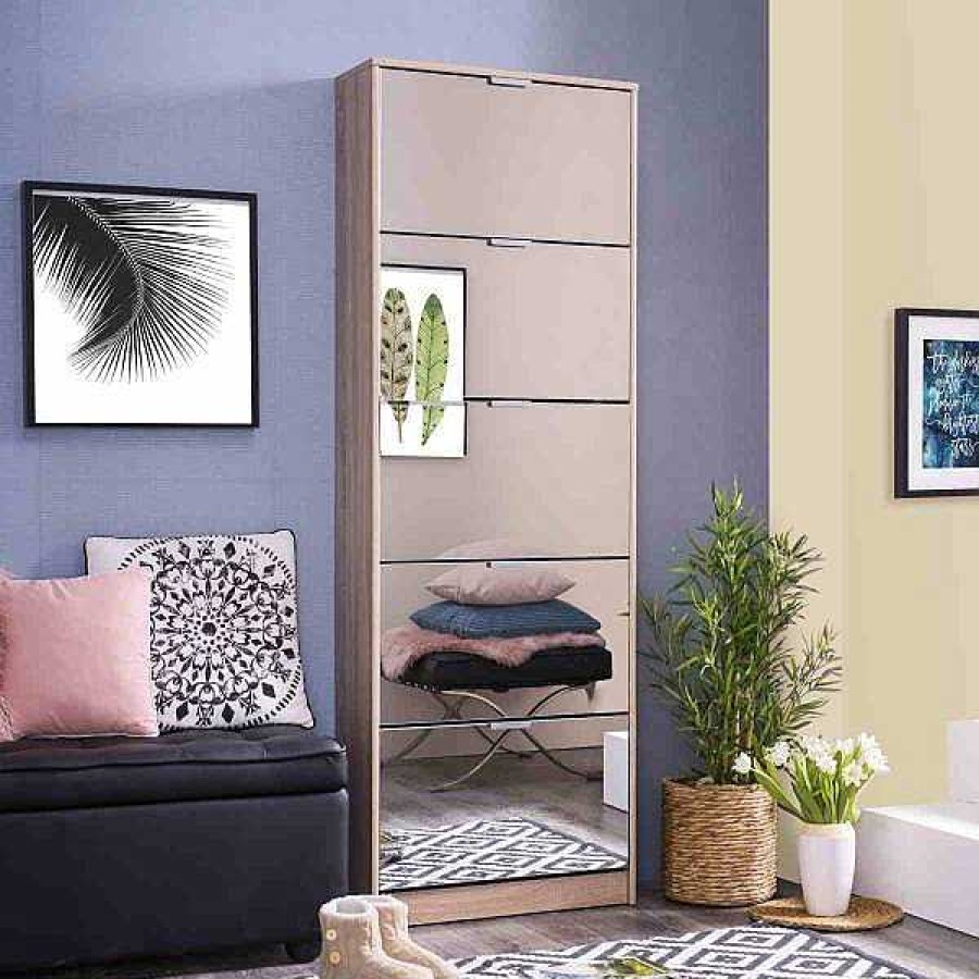 Muebles Muebles tifón Muebles Zapateros | Zapatero 5 Puertas Espejo Hugo