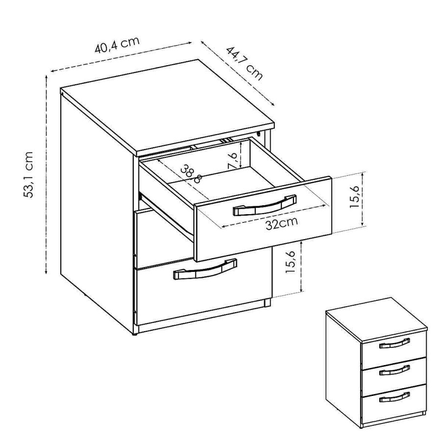 Muebles Muebles tifón Mesillas | Mesita 3 Cajones Casandra