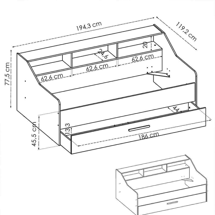 Muebles Muebles tifón Cabeceros Y Camas Juveniles | Cama Compacta Con Estanter A Grade