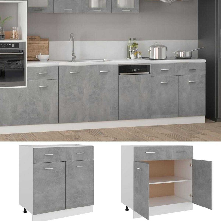 Cocina Muebles tifón | Armario Inferior Caj N Contrachapada Gris Hormig N 80X46X81,5Cm