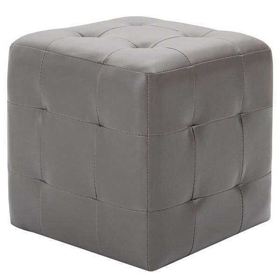 Decoraci N Muebles tifón | Puf 2 Unidades Cuero Sint Tico Gris 30X30X30 Cm