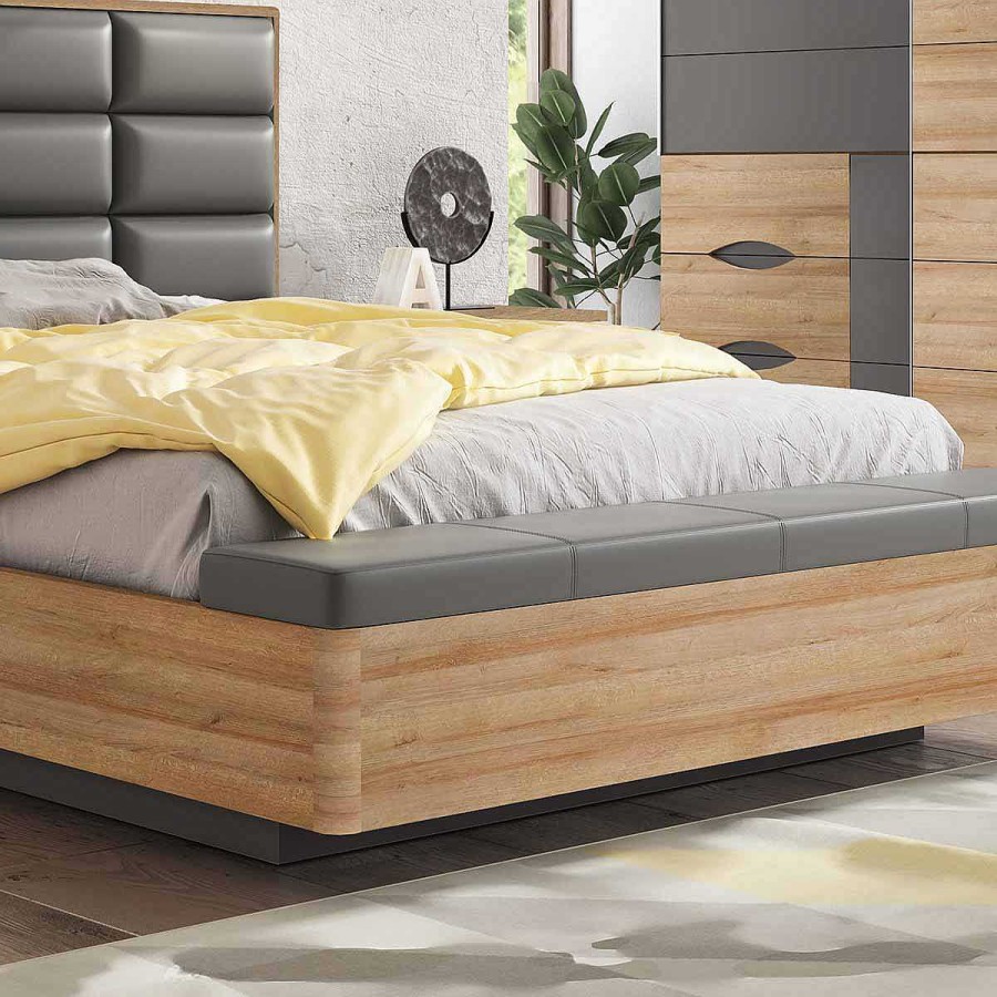 Muebles Muebles tifón Cabeceros Y Camas | Bancada Cama Con Ba L Polipiel Gris Emerot Nogal-Gris