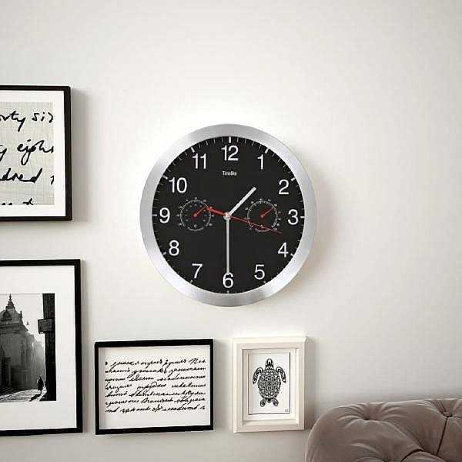 Decoraci N Muebles tifón | Reloj De Pared De Cuarzo Higr Metro Y Term Metro 30 Cm Negro